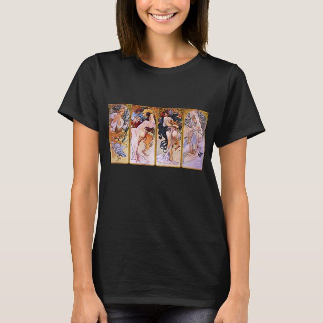Camiseta 4 Estaciones de Alphonse Mucha, Arte Moderno Antig (Anverso)
