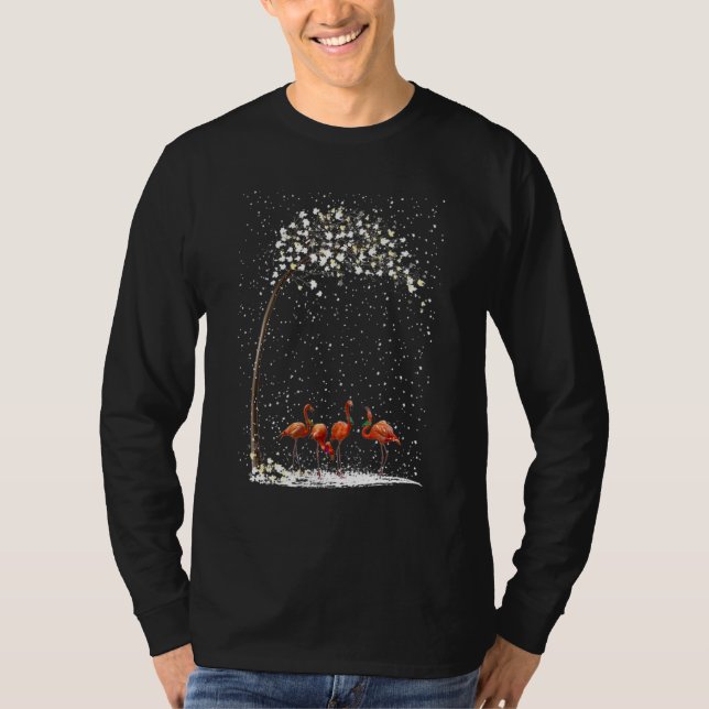 Camiseta 4 Flamingos Scarf Winter Christmas Tree Xmas Snowy (Anverso)