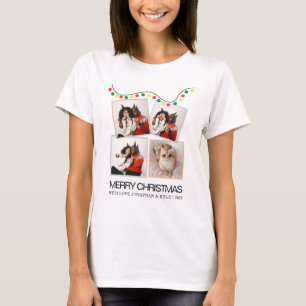 Camiseta 4 Foto Luces de Cadena Festivas Polaroid Navidad
