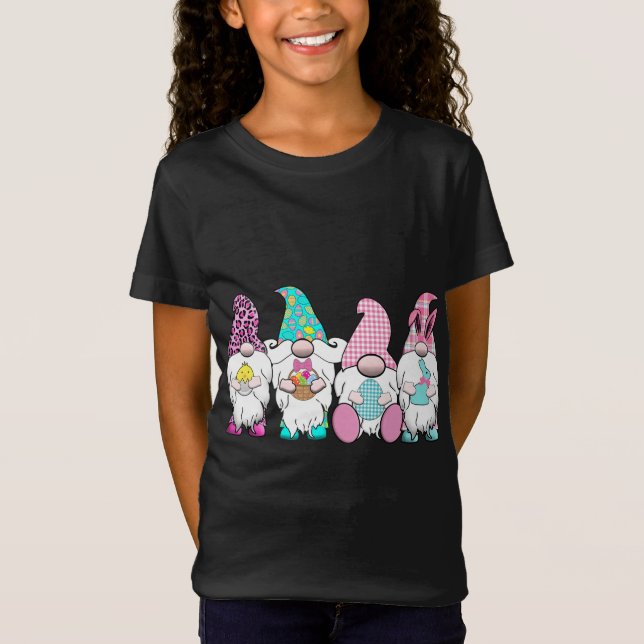 Camiseta 4 Gnomes de Pascua Pastel Spring Bunny Ears Gingha (Anverso)
