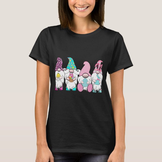 Camiseta 4 Gnomes de Pascua Pastel Spring Bunny Ears Gingha (Anverso)