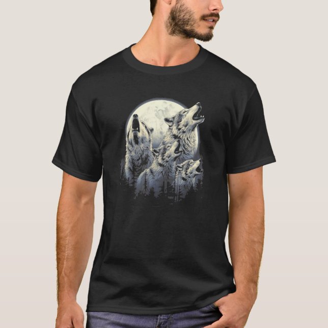 Camiseta 4 Wolves Howling Full Moon in Background - Wolf Lo (Anverso)