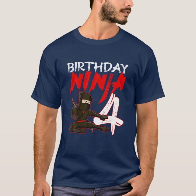 Camiseta 4 Year Old Kids Ninja Birthday Party Theme (Anverso)