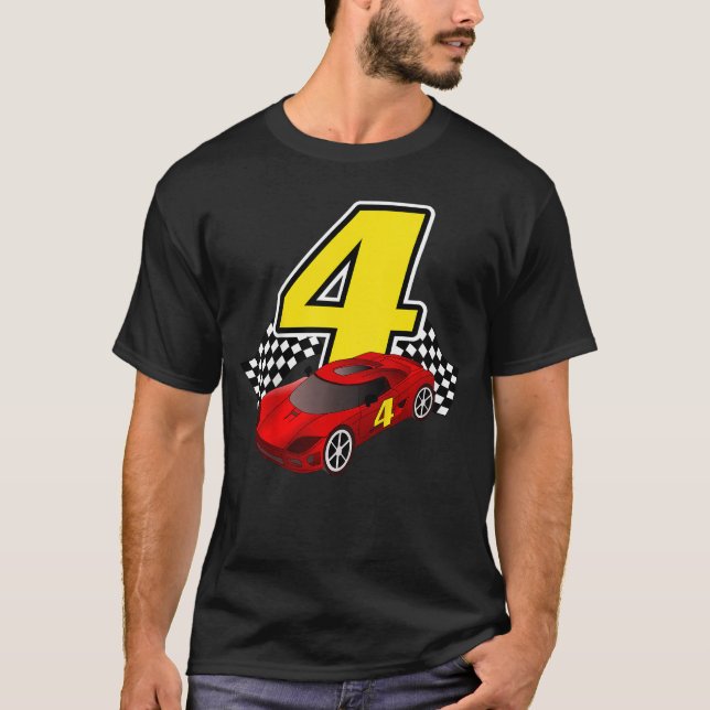 Camiseta 4 Year Old Racecar Sportscar Birthday Boys Girls G (Anverso)