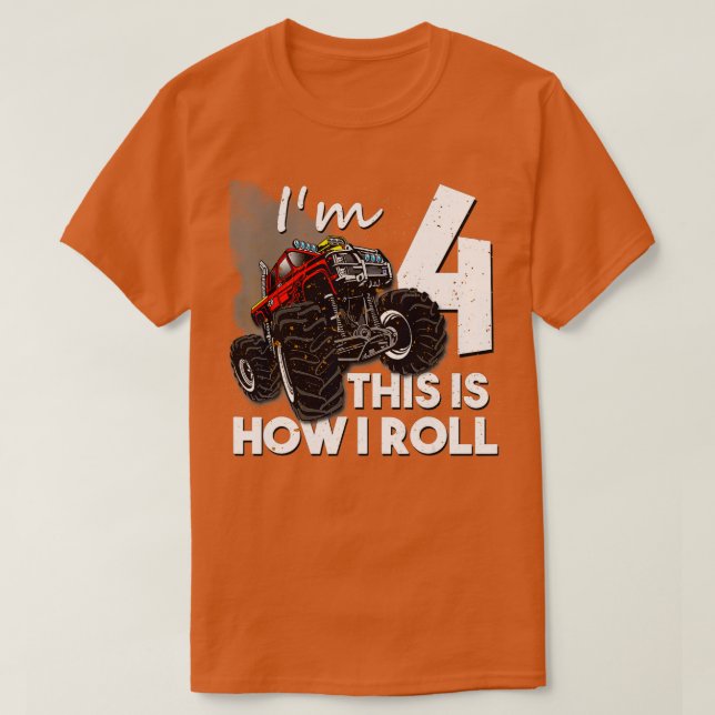 Camiseta 4th Birthday  Boy Monster Truck 4 Years Old Gift  (Diseño del anverso)