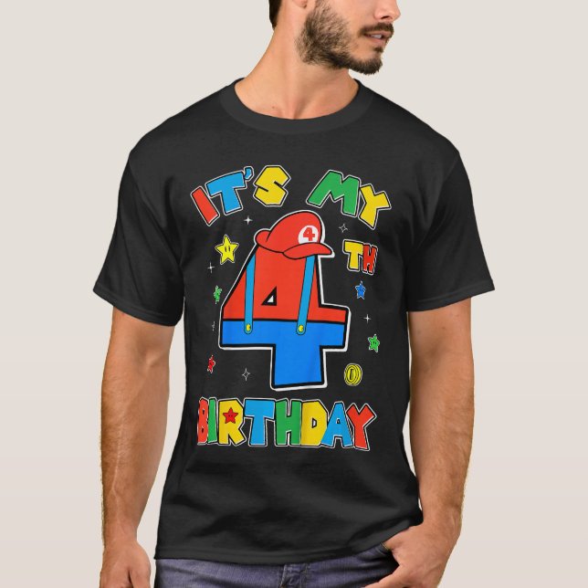 Camiseta 4th Birthday Boy Super Gamer Gamingheme Bday Party (Anverso)
