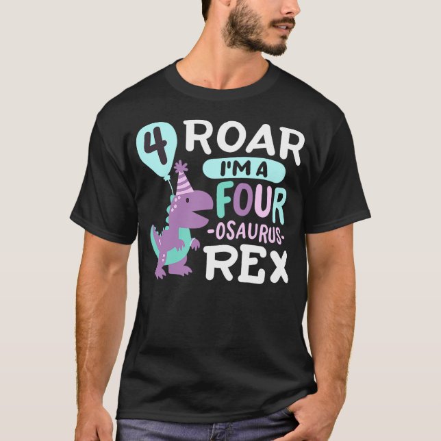 Camiseta 4th Birthday Dinosaur T Rex Four Osaurus 4 Years O (Anverso)