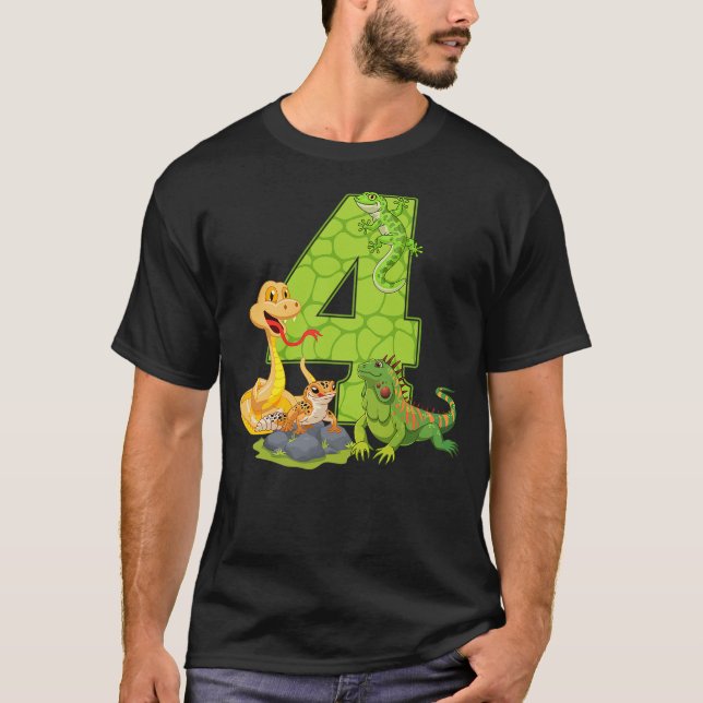 Camiseta 4th Birthday Snake Lizard Reptile 4 Year Old Birth (Anverso)