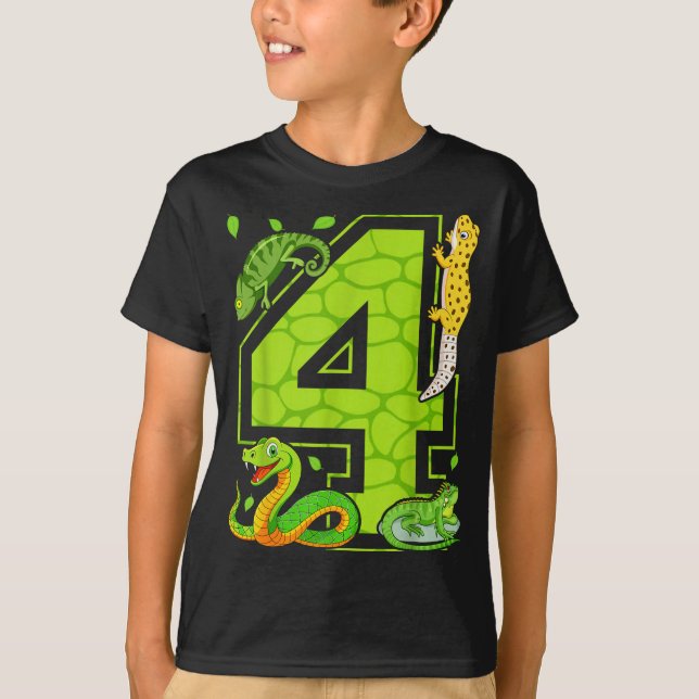 Camiseta 4th Birthday Snake Lizard Reptile 4 Year Old Party (Anverso)