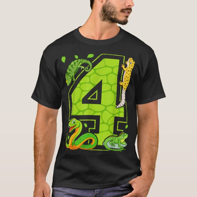 Camiseta 4th Birthday Snake Lizard Reptile 4 Year Old Party (Anverso)