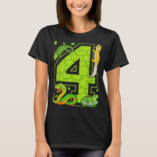 Camiseta 4th Birthday Snake Lizard Reptile 4 Year Old Party (Anverso)