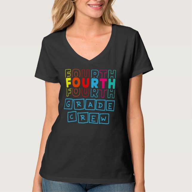 Camiseta 4th Fourth Grade Crew Happy Back To School Teacher (Anverso)