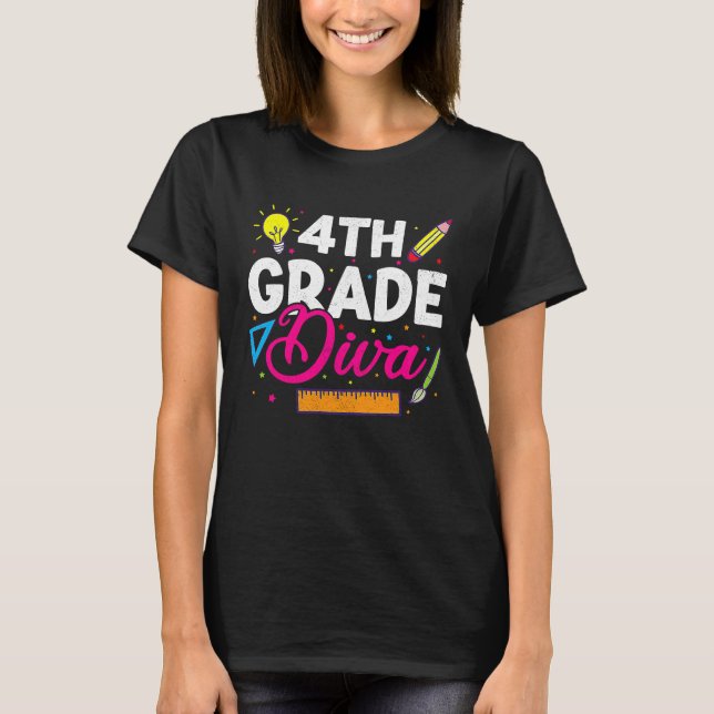 Camiseta 4th Fourth Grade Diva Girls  Back To School Girl W (Anverso)