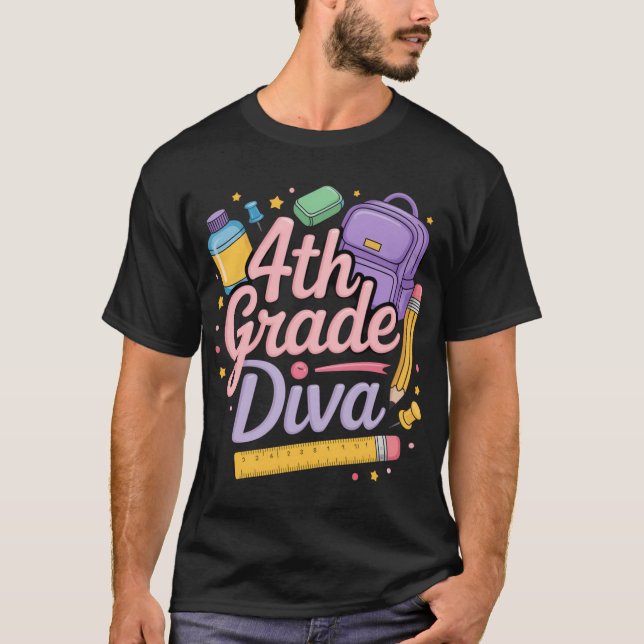 Camiseta 4th Grade Diva  First Day of School Girl Clothes G (Anverso)