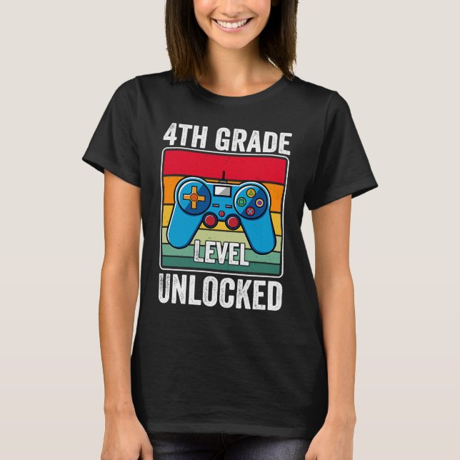 Camiseta 4th Grade Level Unlocked Video Game Back to School (Anverso)