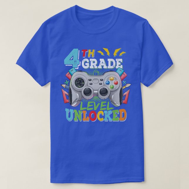 Camiseta 4th Grade Level Unlocked Video Game Back to School (Diseño del anverso)
