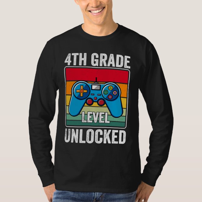 Camiseta 4th Grade Level Unlocked Video Game Back to School (Anverso)