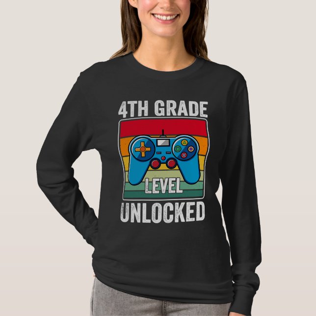 Camiseta 4th Grade Level Unlocked Video Game Back to School (Anverso)