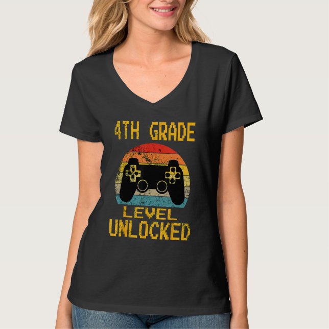 Camiseta 4th Grade Level Unlocked Video Gamer Back To Schoo (Anverso)