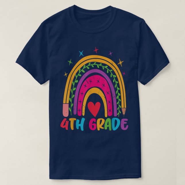 Camiseta 4th Grade Rainbow Teacher Student Back To School  (Diseño del anverso)