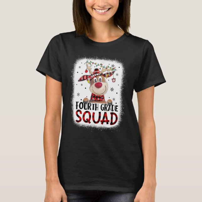 Camiseta 4th Grade Squad Plaid Reindeer Santa Hat Teacher C (Anverso)