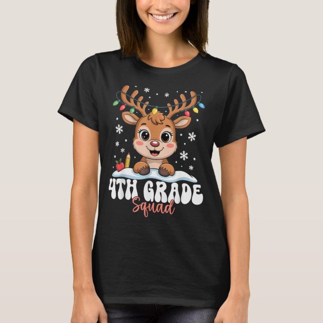 Camiseta 4th Grade Squad Reindeer Christmas Lights Cute Win (Anverso)
