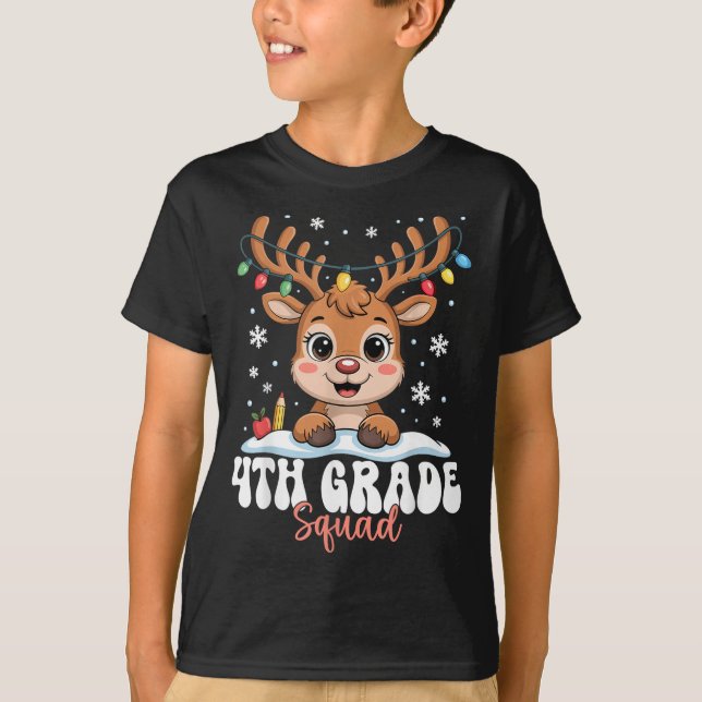 Camiseta 4th Grade Squad Reindeer Christmas Lights Cute Win (Anverso)