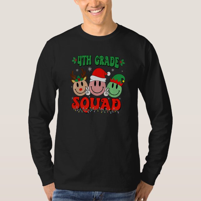 Camiseta 4th Grade Squad Retro Groovy Christmas Teacher Lif (Anverso)