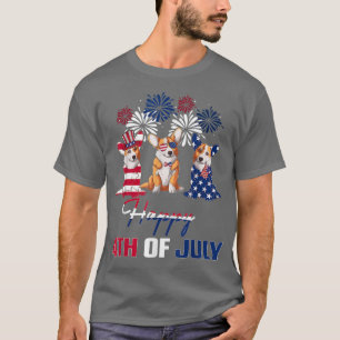 Camiseta 4th July American Flag Three Red White Corgi Dogs