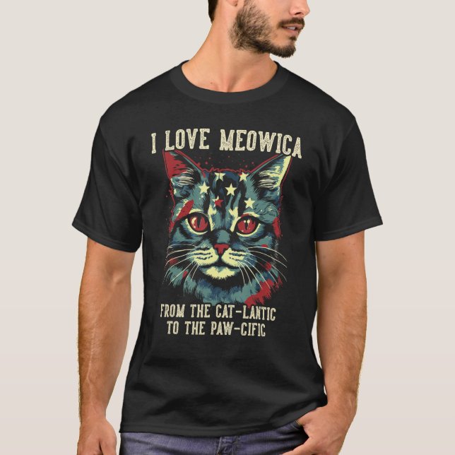 Camiseta 4th July Cat Lover, I Love Meowica Patriotic Cat W (Anverso)