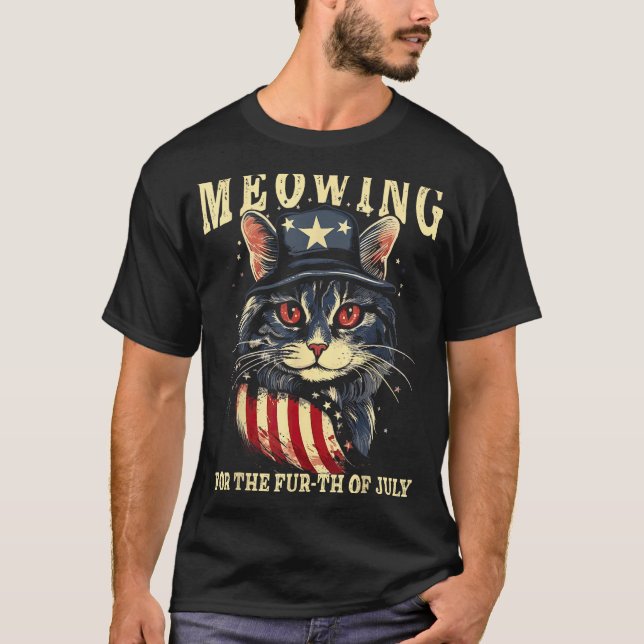 Camiseta 4th July Cat Lover, Meowing For The Fur-th Of July (Anverso)