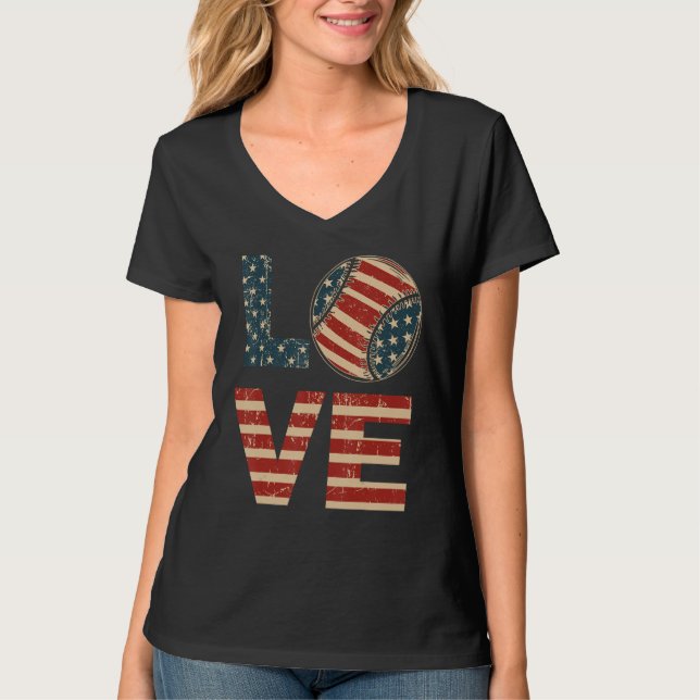 Camiseta 4th July Love Softball American Flag Teen Girl Mom (Anverso)