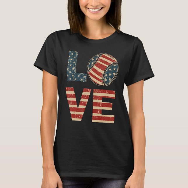 Camiseta 4th July Love Softball American Flag Teen Girl Mom (Anverso)