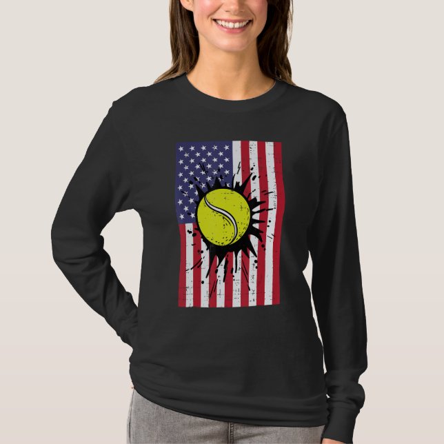 Camiseta 4th July Tennis America Flag Patriotic Men Boys Ki (Anverso)