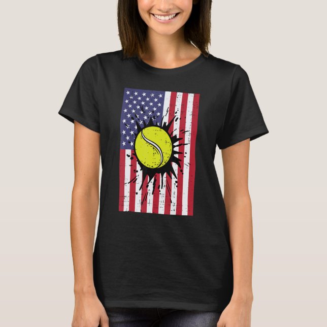 Camiseta 4th July Tennis America Flag Patriotic Men Boys Ki (Anverso)