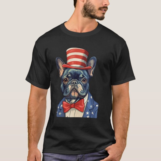 Camiseta 4th July US Flag Patriotic Designs  French Bulldog (Anverso)