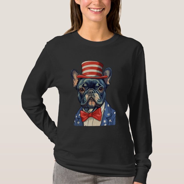 Camiseta 4th July US Flag Patriotic Designs  French Bulldog (Anverso)