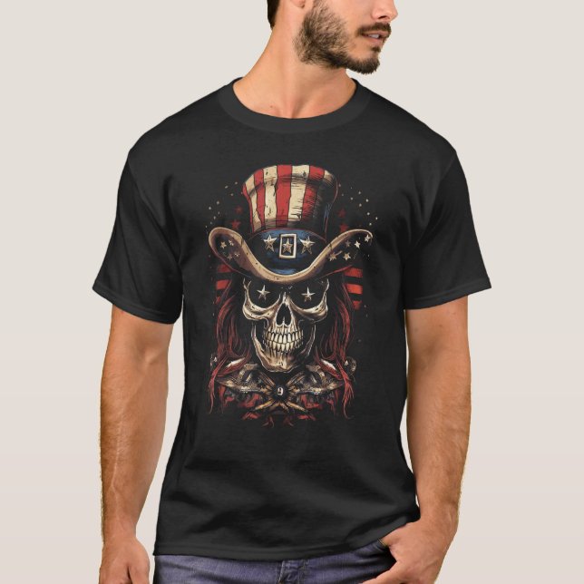 Camiseta 4th July Y'allternative USA Flag Western Skull Men (Anverso)