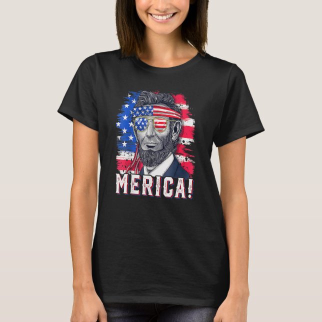 Camiseta 4th Of July Abraham Lincoln Sunglasses American Fl (Anverso)
