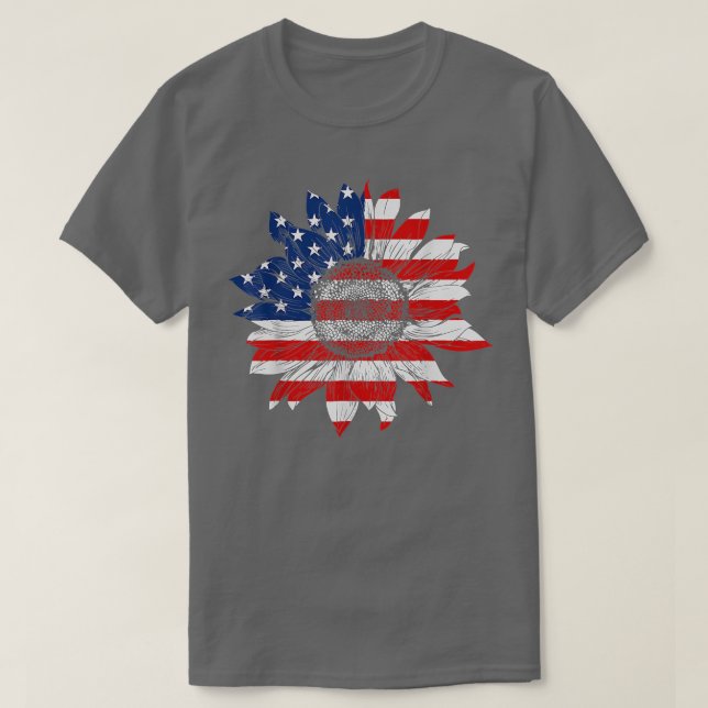 Camiseta 4th Of July America Sunflower US Patriotic America (Diseño del anverso)