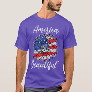 Camiseta 4th Of July America Sunflower US Patriotic America