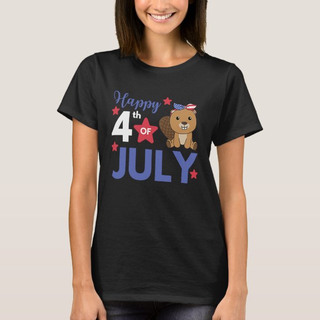 Camiseta 4th Of July American Beaver For Kids Cute Usa Beav (Anverso)