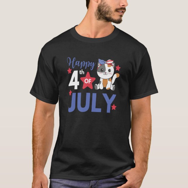 Camiseta 4th Of July American Cat For Kids Cute Usa Cat  10 (Anverso)