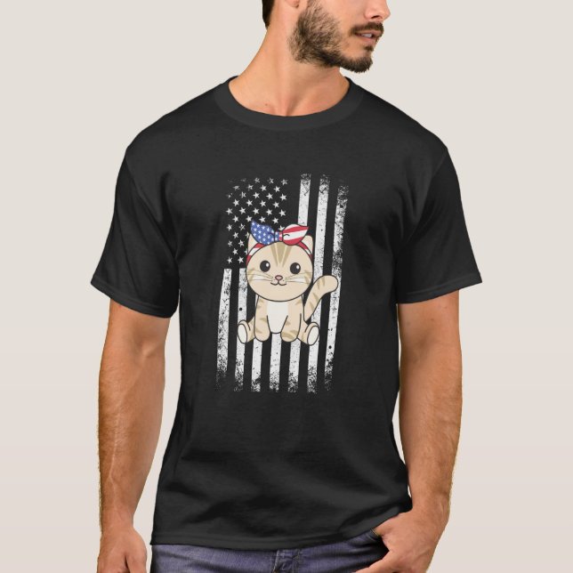 Camiseta 4th Of July American Cat For Kids Cute Usa Cat  14 (Anverso)
