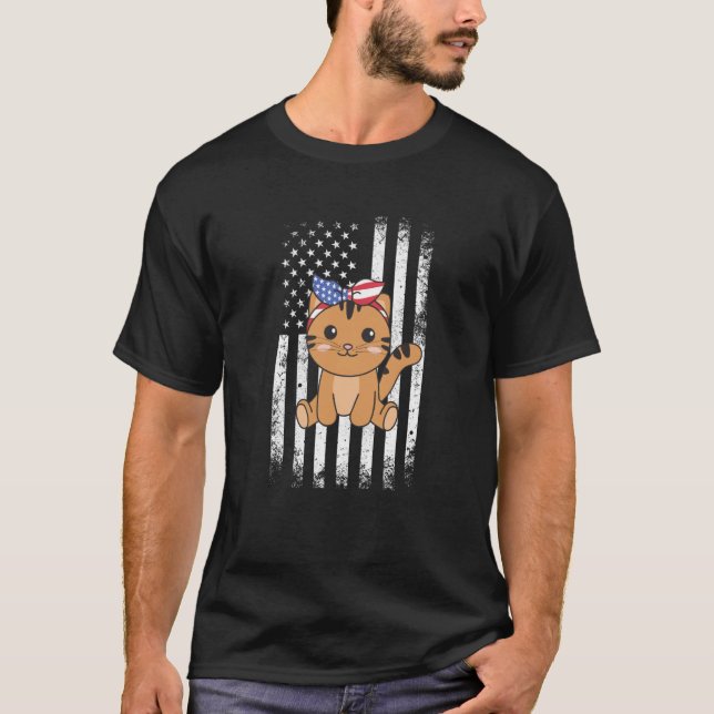 Camiseta 4th Of July American Cat For Kids Cute Usa Cat  22 (Anverso)