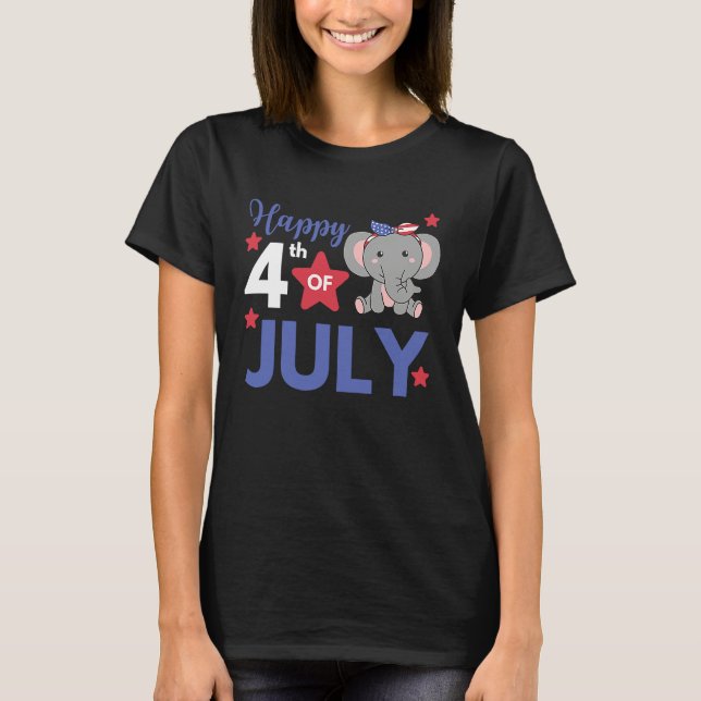 Camiseta 4th Of July American Elephant For Kids Cute Usa El (Anverso)