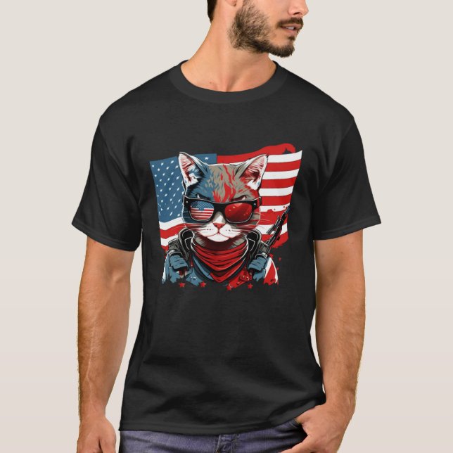 Camiseta 4th Of July American Flag Cat Military Kitten (Anverso)