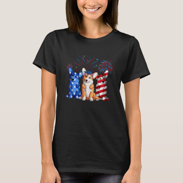 Camiseta 4th Of July American Flag Corgi Patriotic Dog Mens (Anverso)
