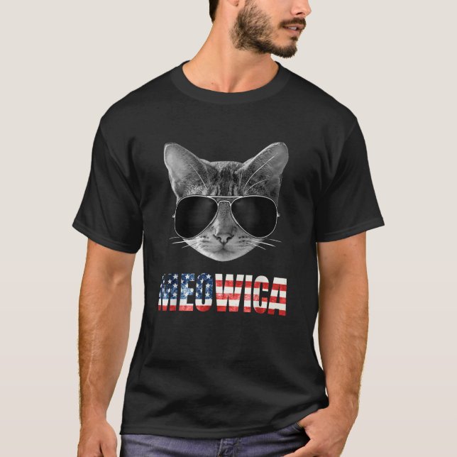 Camiseta 4th of July American Flag Funny Cat Meowica  for W (Anverso)