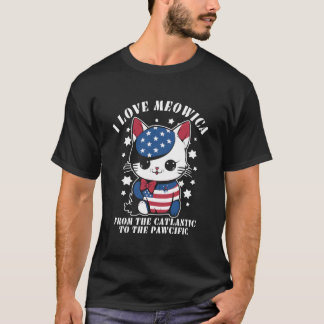 Camiseta 4Th Of July American Flag I Love Meowica Cat